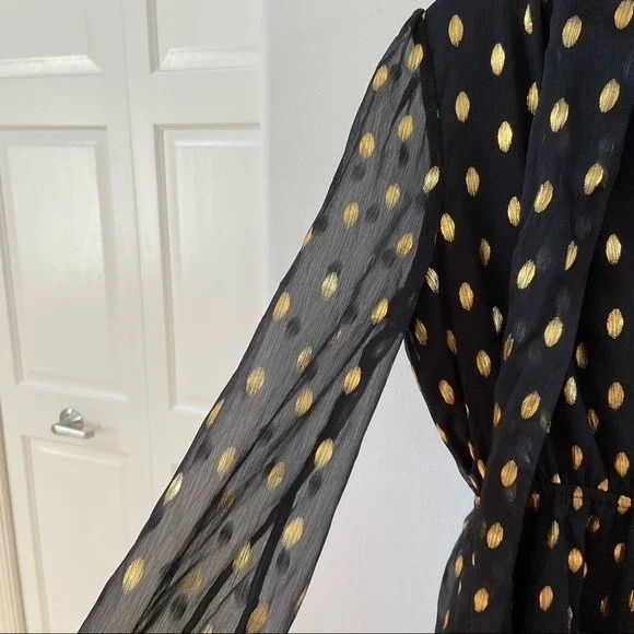 Idem Ditto Chiffon Ruffle Black Gold Dress  L NWT - Picture 9 of 16